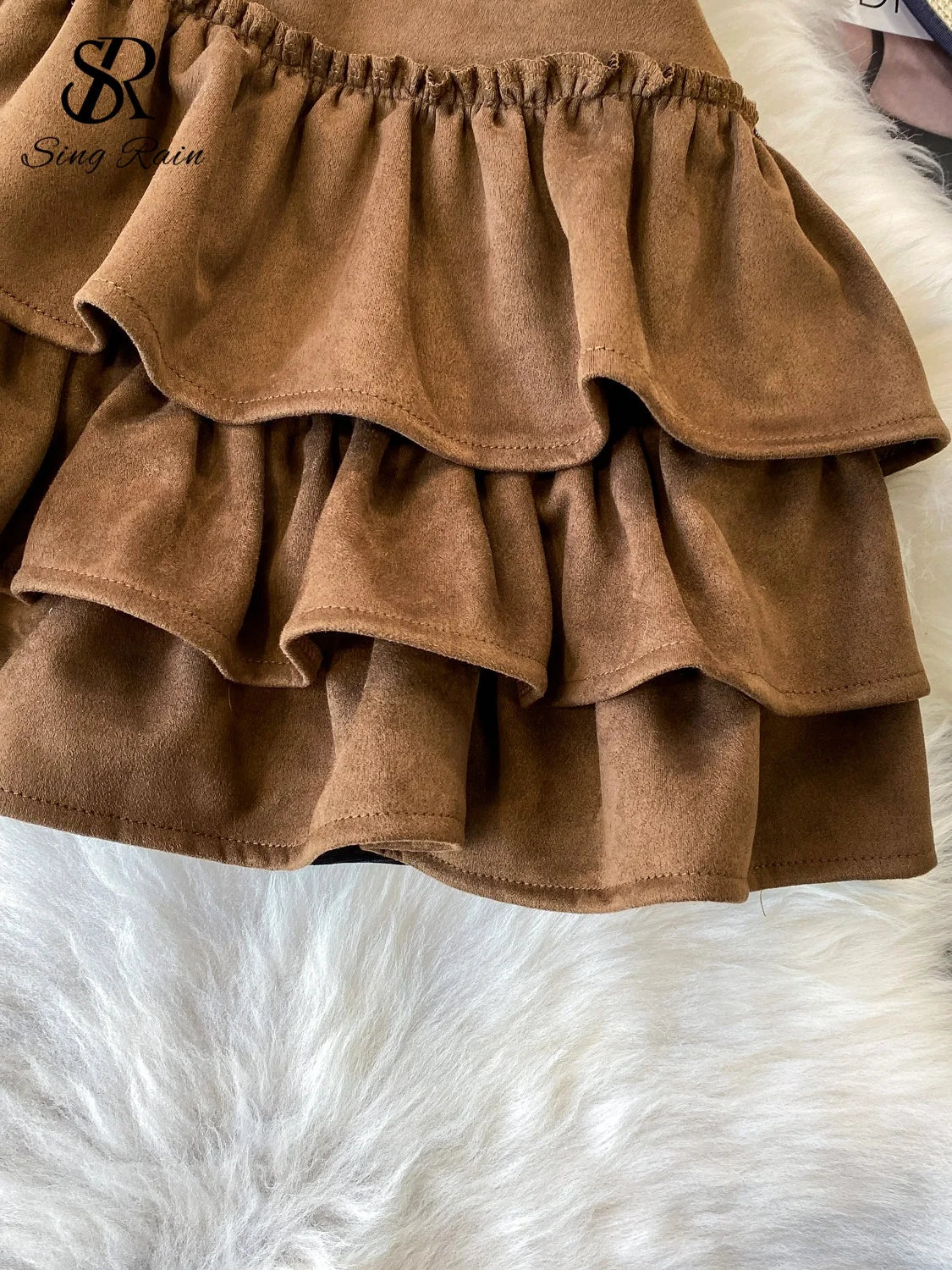 SINGREINY Spicy Girl Suede Cake Skirts Female Amreican Retro Streetwear Zipper Design A Line Spring Solid Vintage Short Skirts