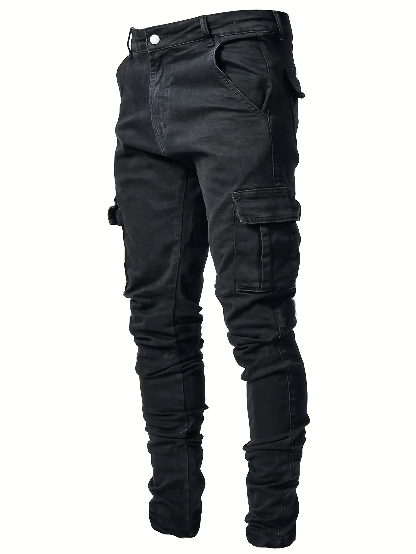 Men's multi-pocket work jeans, casual street-style straight-leg jeans, suitable for all seasons.