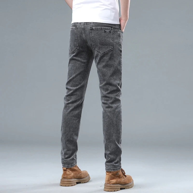 Stretch Pencil Cargo Jeans Gray Men High Street Casual Denim Trousers Fashion Personality Straight Little Feet Men's Pants