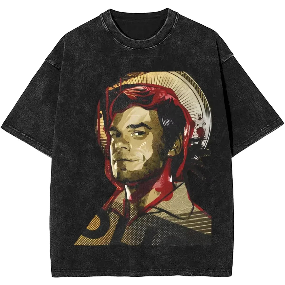 Mens T-Shirt Camisetas Short Sleeved Round Neck Y2k Tshirt New Dexter Morgan Edition Middle Finger Retro Trendy Vintage Washed