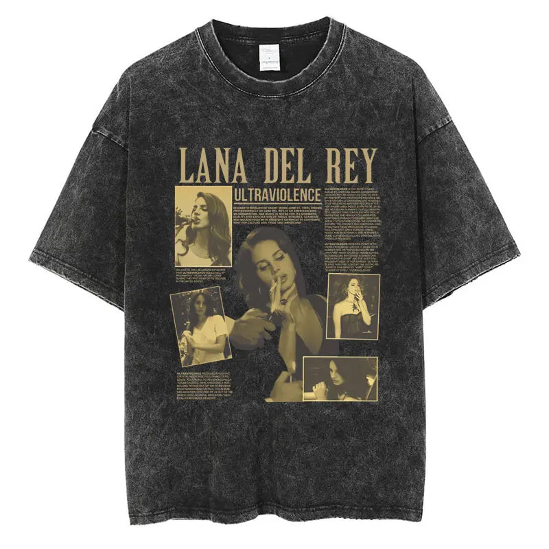 New Arrival Mens Clothes Tee Shirt Homme Graphic T-Shirts Men Tshirt for Men Ropa Hombre 90s Singer Lana Del Rey Washed