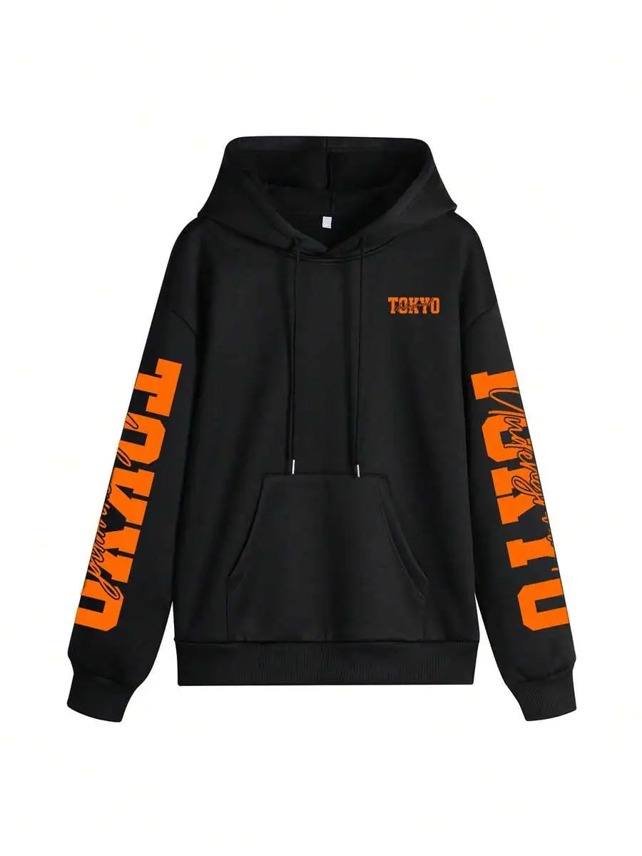 Women's Cropped Hoodie with Bold Letter & Race Car Graphic Print, Loose Fit, Winter Warm