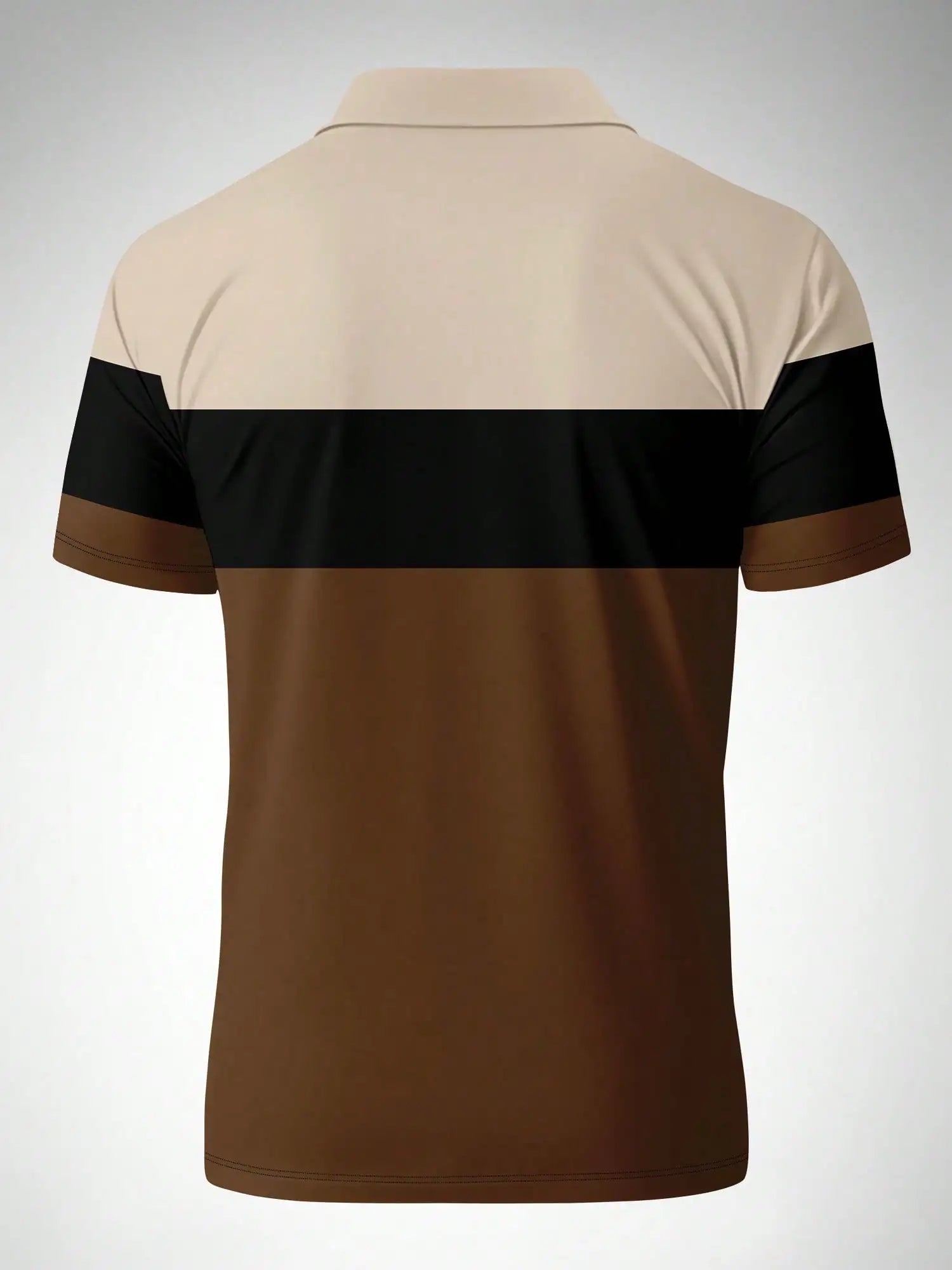 Men's Color-Block Short Sleeve Polo Shirt - Beige, Black & Brown, Casual Summer Wear