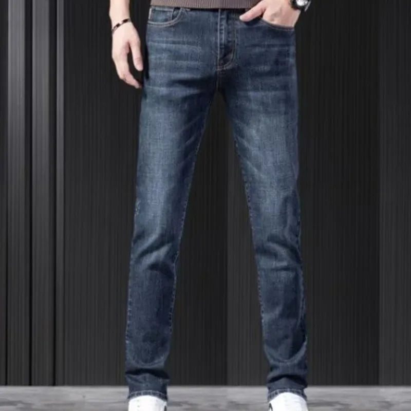 Men Loose Retro Vintage Jeans Male spring and autumn Korean Slim Fit Denim Pants Straight Leg Narrow Leg Blue-Gray Trousers