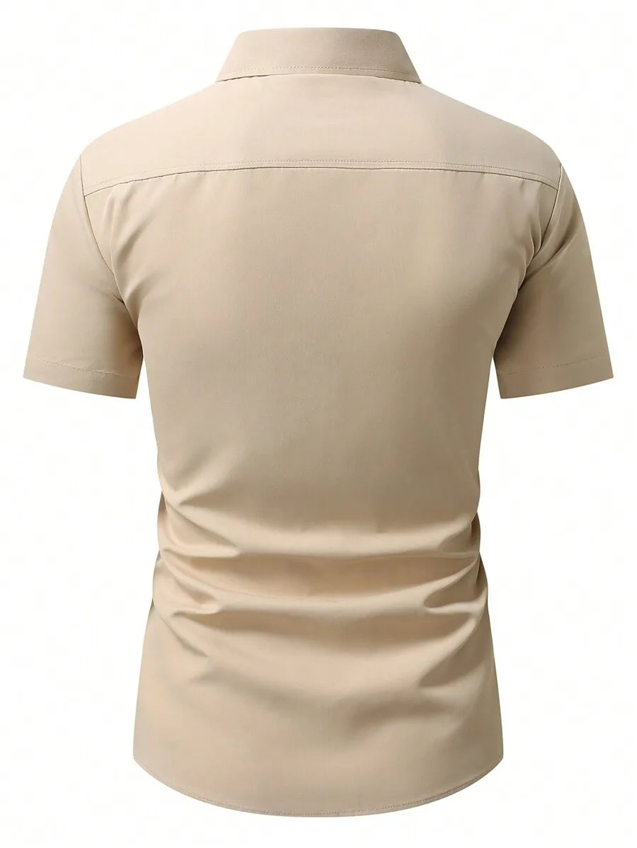 Men's Western-Style Short Sleeve Shirt with Floral Embroidery Pattern