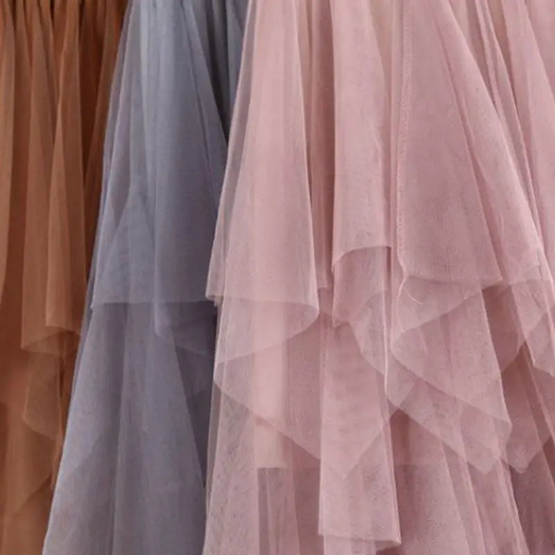 Irregular Mesh Splicing Half Skirt High Waist Mid Length Fairy Skirt, Sweet Versatile Over The Knee Long Skirt For Women