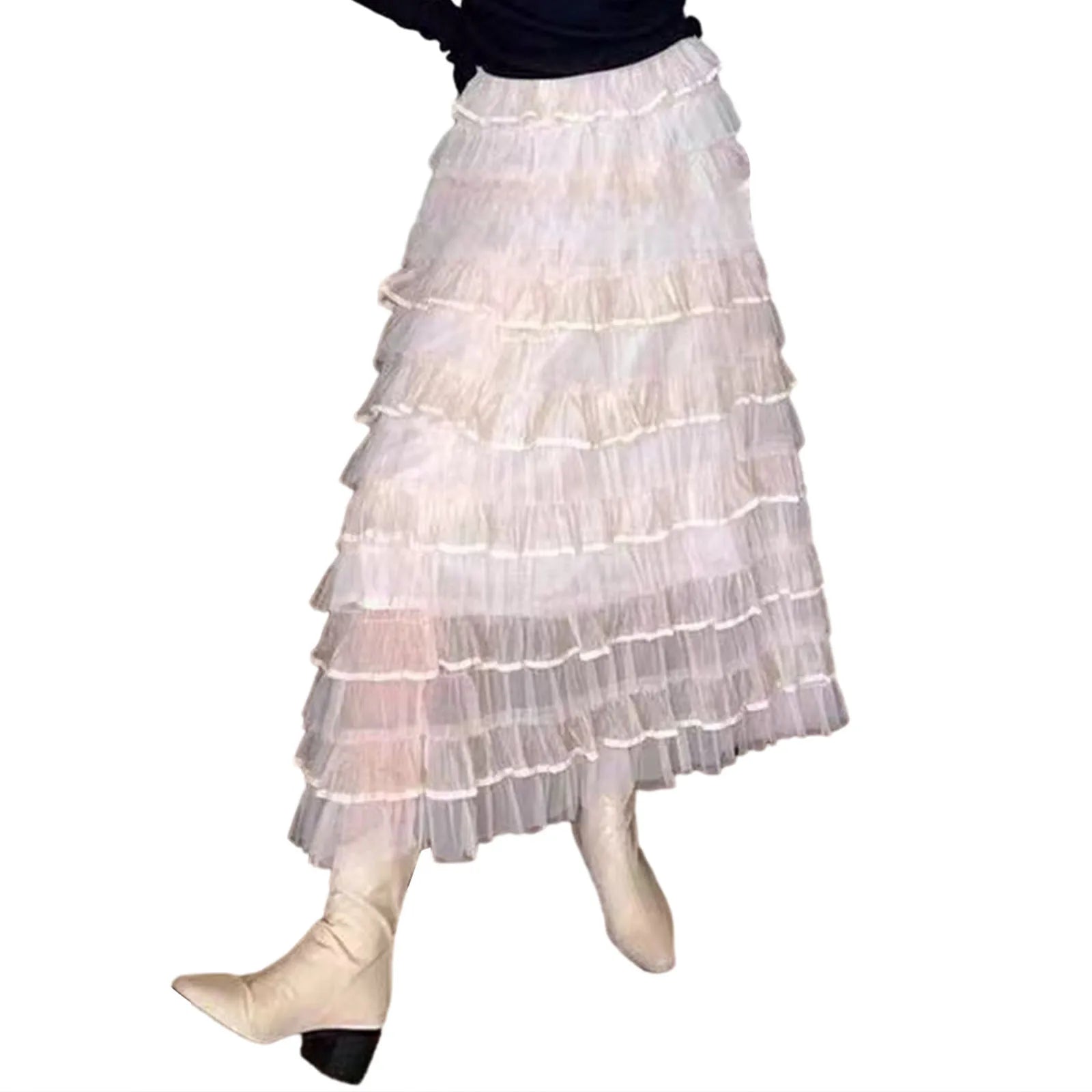 Women s Elegant Tulle Long Skirt Sweet Puffy Fluffy Layered A-Line Tutu Cake Skirts for Bride