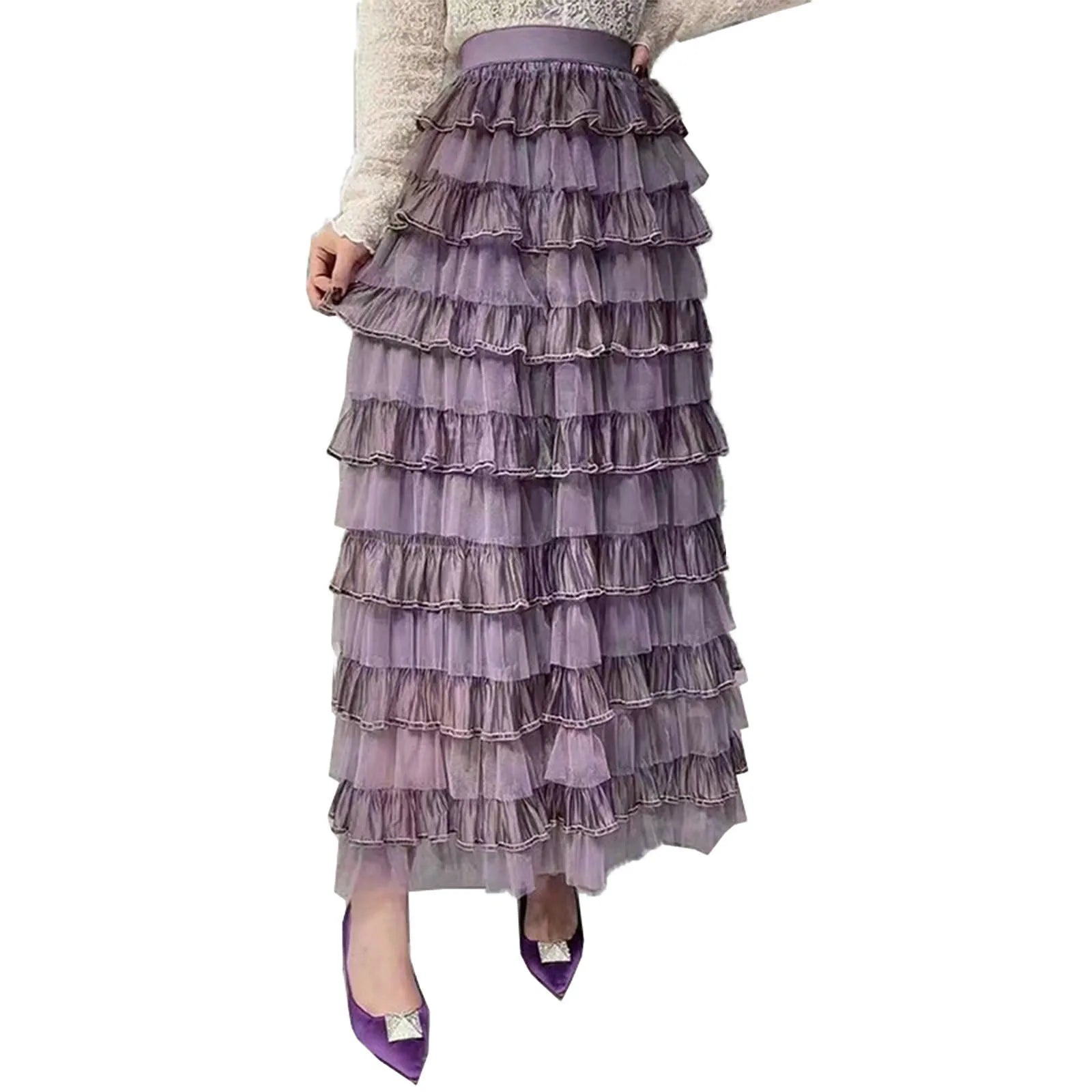 Women s Elegant Tulle Long Skirt Sweet Puffy Fluffy Layered A-Line Tutu Cake Skirts for Bride