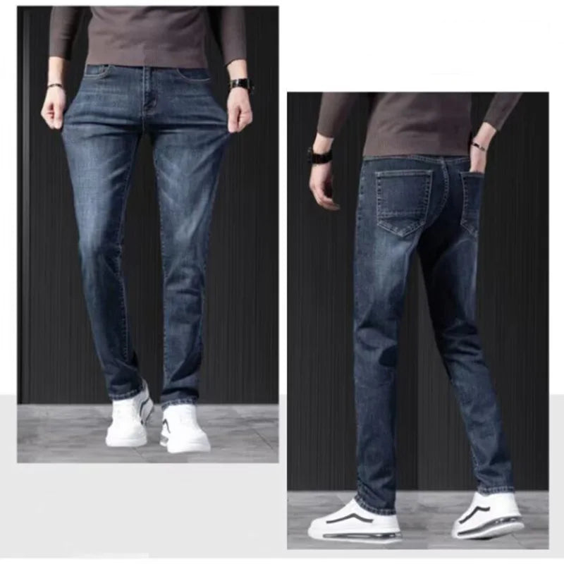 Men Loose Retro Vintage Jeans Male spring and autumn Korean Slim Fit Denim Pants Straight Leg Narrow Leg Blue-Gray Trousers