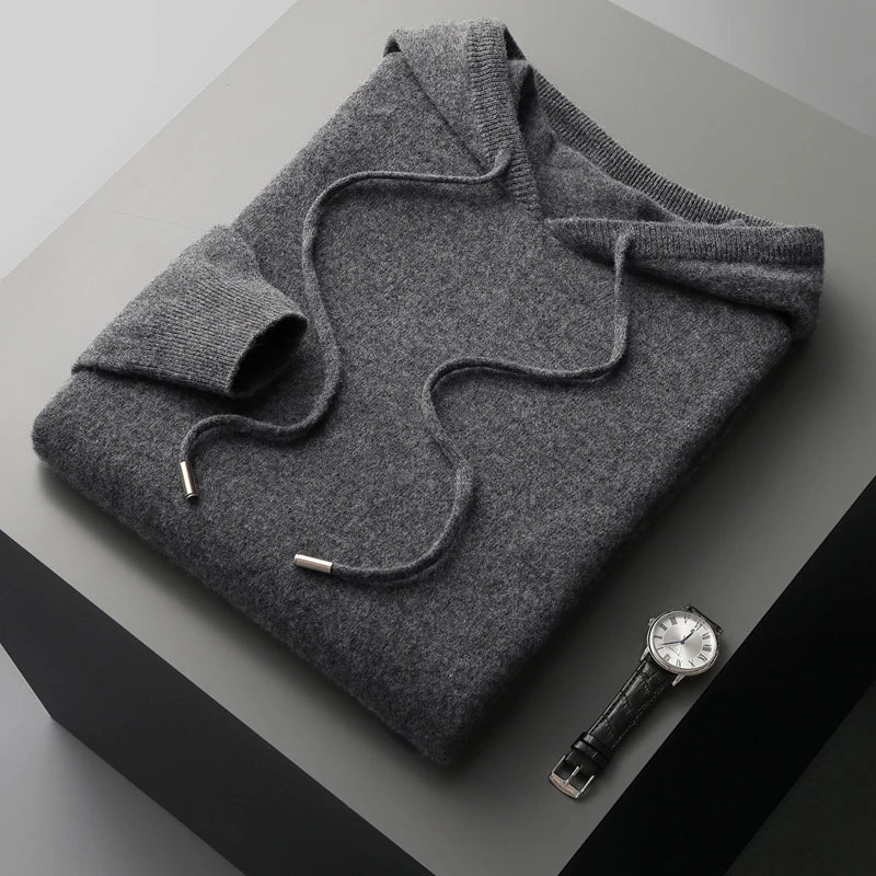 MVLYFLRT Men's One-piece ready-to-wear Hoodie 100% Merino Wool Knitted Sweater Shirt Autumn Winter Casual Large Top Long Sleeved