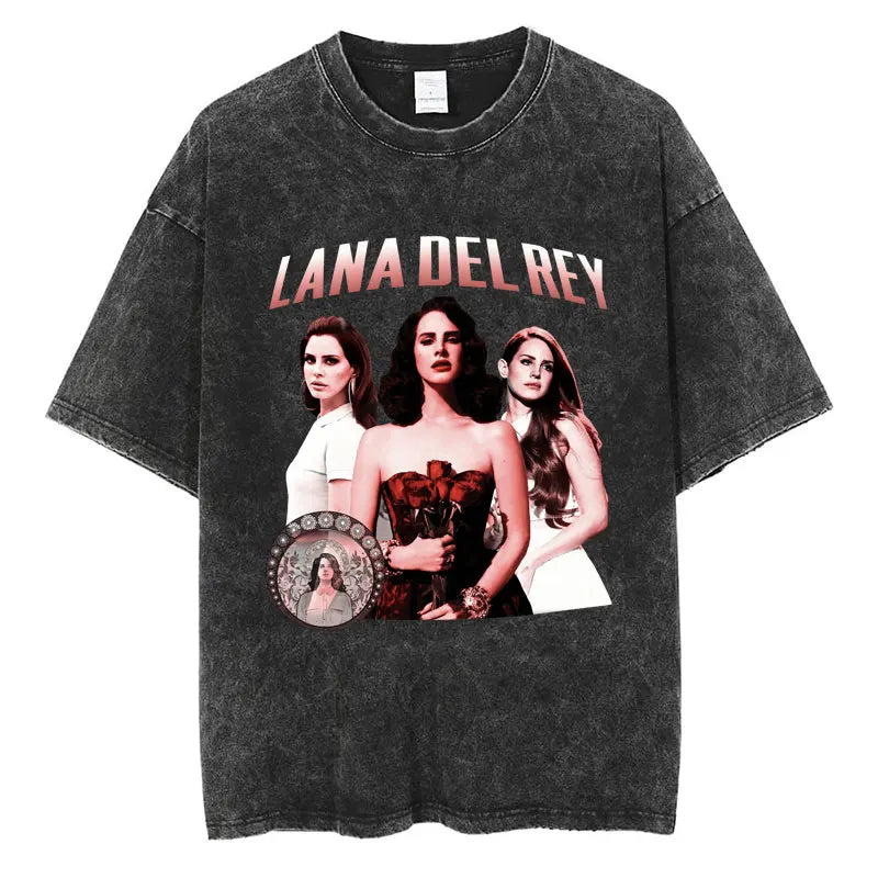 New Arrival Mens Clothes Tee Shirt Homme Graphic T-Shirts Men Tshirt for Men Ropa Hombre 90s Singer Lana Del Rey Washed