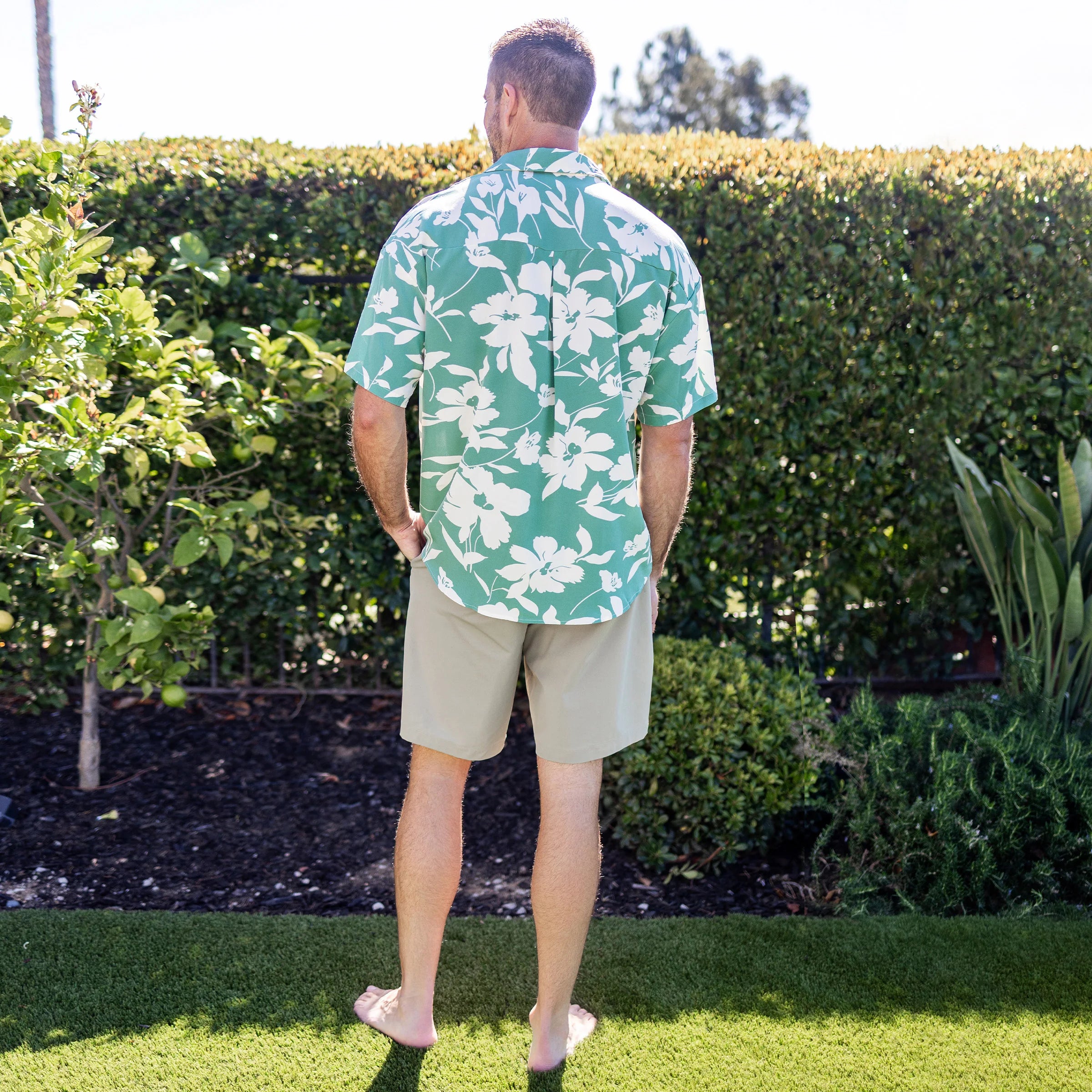PatPat Leaf Print Green Short Sleeve  Men Shirt