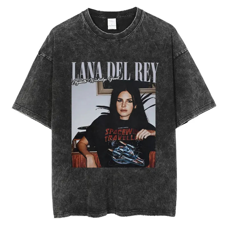 New Arrival Mens Clothes Tee Shirt Homme Graphic T-Shirts Men Tshirt for Men Ropa Hombre 90s Singer Lana Del Rey Washed