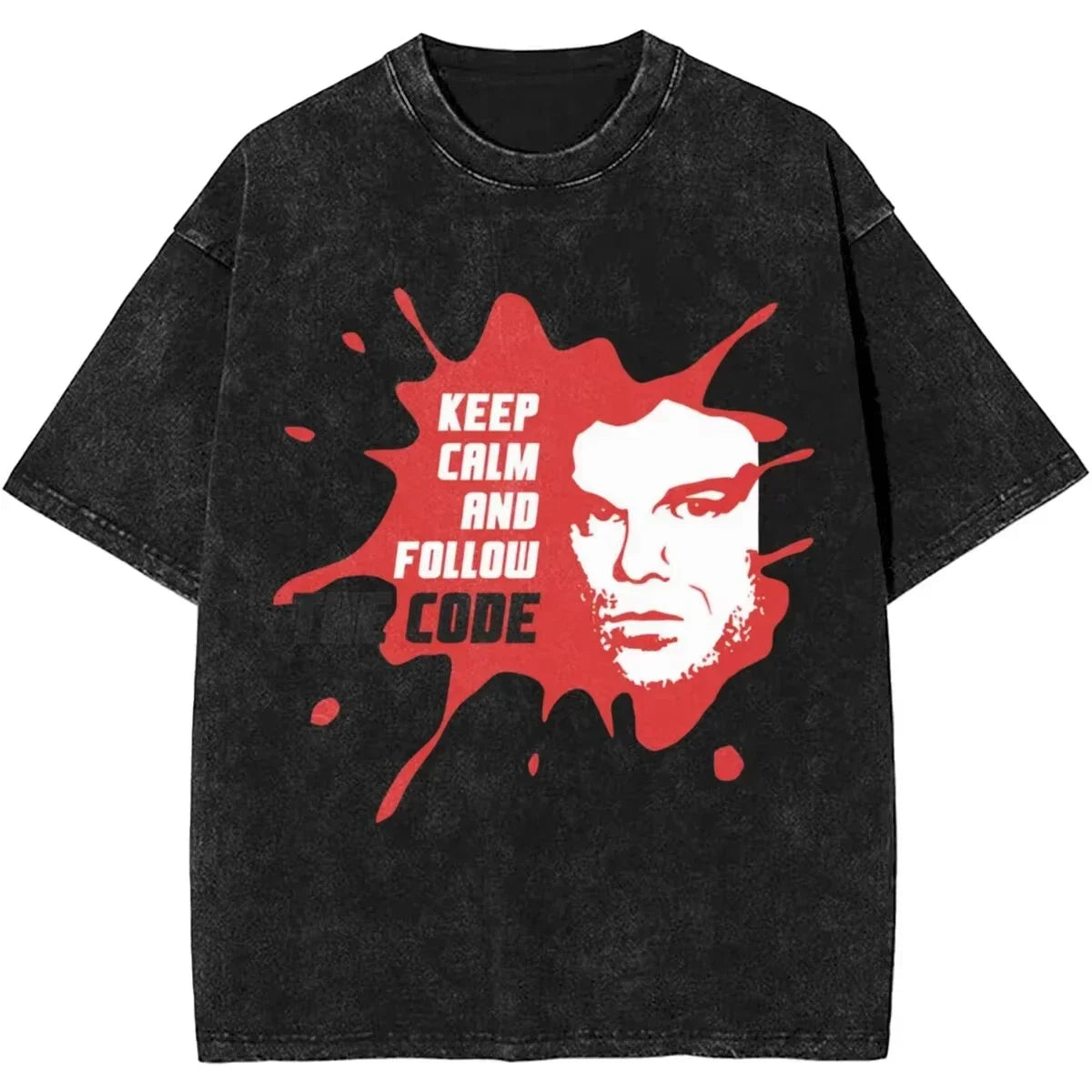 Mens T-Shirt Camisetas Short Sleeved Round Neck Y2k Tshirt New Dexter Morgan Edition Middle Finger Retro Trendy Vintage Washed