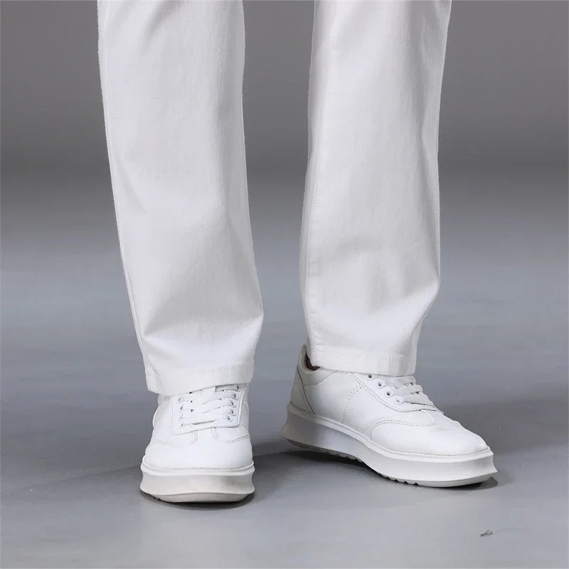 98% Cotton White Jeans Men's Fashion Korean Style Slim Straight Elastic Denim Pants Soft and Comfortable Spring Casual Trousers