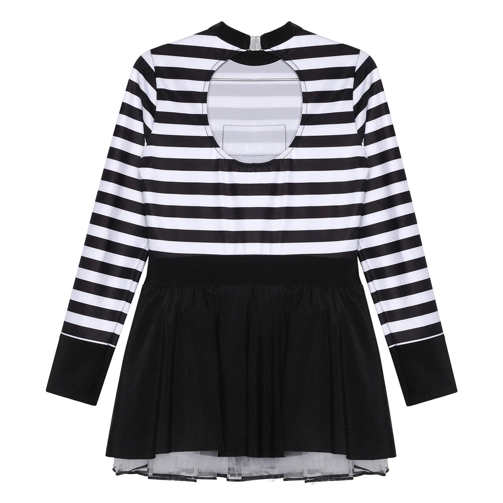 Kids Girls Prisoner Cosplay Costume Prison Jailbird Convict Uniform Long Sleeve Ruffled Striped Dress Halloween Party Dress Up