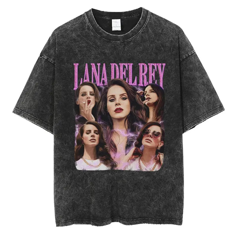 New Arrival Mens Clothes Tee Shirt Homme Graphic T-Shirts Men Tshirt for Men Ropa Hombre 90s Singer Lana Del Rey Washed