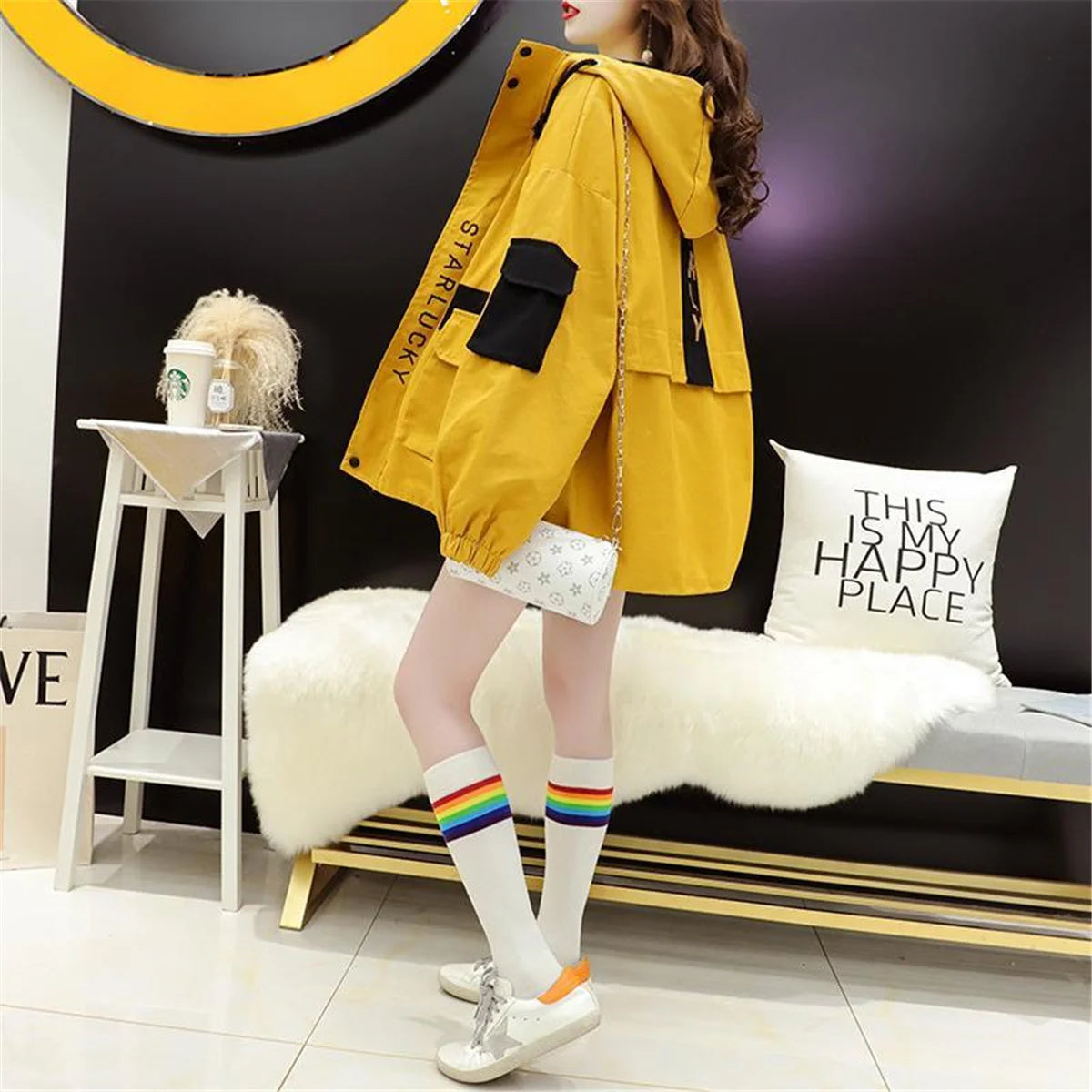 Fashion Work Jacket Harajuku Streetwear Kpop Hoodie Women Anime Tops Vintage Ulzzang Autumn Boyfriend Patchwork Jacket Femme