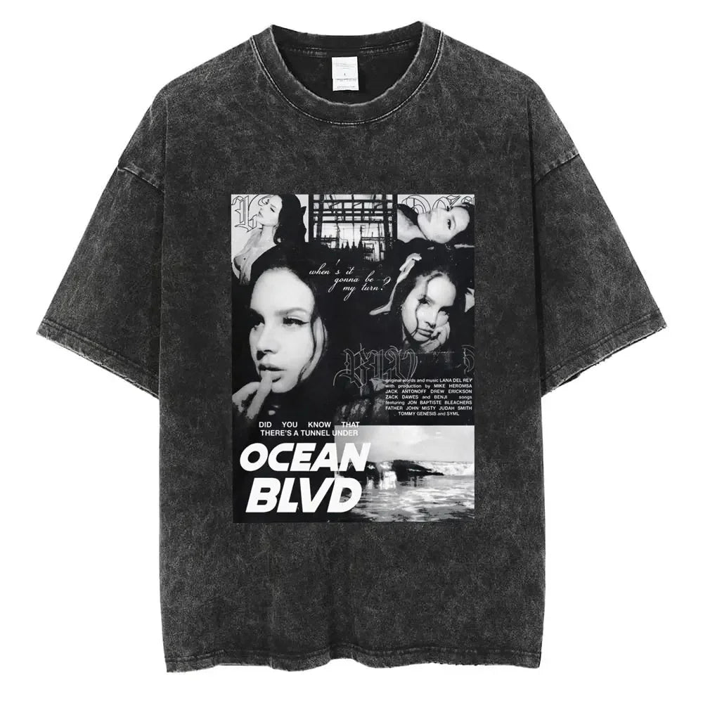 New Arrival Mens Clothes Tee Shirt Homme Graphic T-Shirts Men Tshirt for Men Ropa Hombre 90s Singer Lana Del Rey Washed