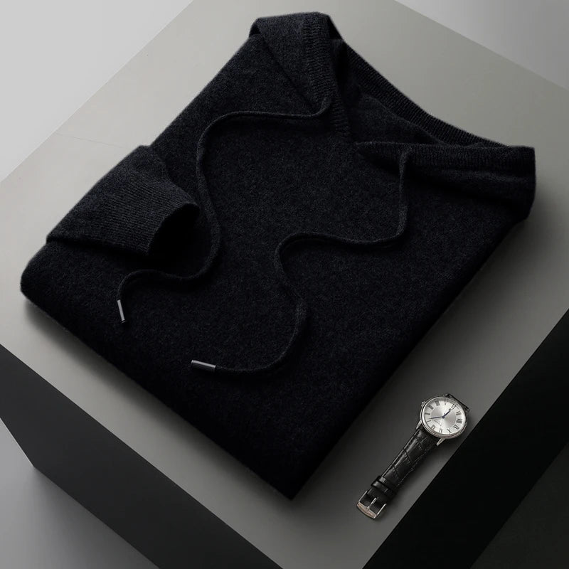MVLYFLRT Men's One-piece ready-to-wear Hoodie 100% Merino Wool Knitted Sweater Shirt Autumn Winter Casual Large Top Long Sleeved