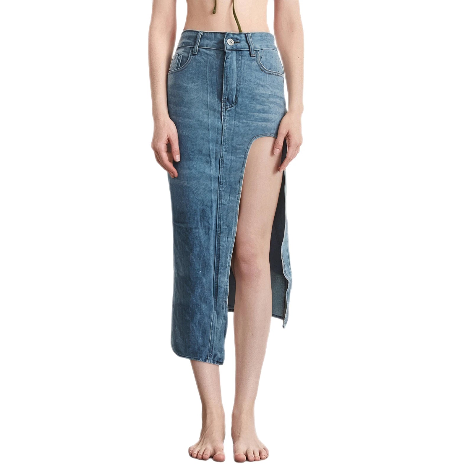 Women s Distressed Denim Skirt with Frayed Hem High Waist Pencil Long Jean Skirt Casual Streetwear for Summer and Spring