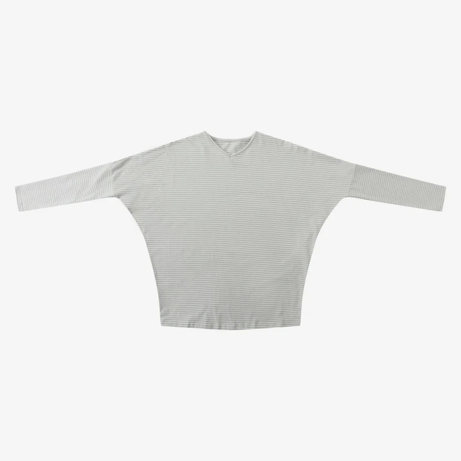 AS 2025 loose design batwing sleeve woman clothes V-neck stripes ribbing tops