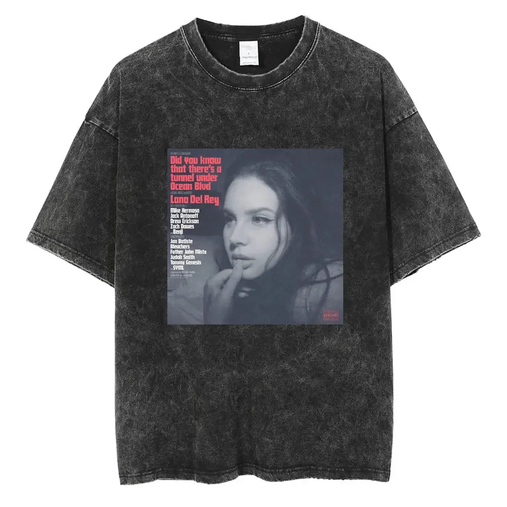 New Arrival Mens Clothes Tee Shirt Homme Graphic T-Shirts Men Tshirt for Men Ropa Hombre 90s Singer Lana Del Rey Washed