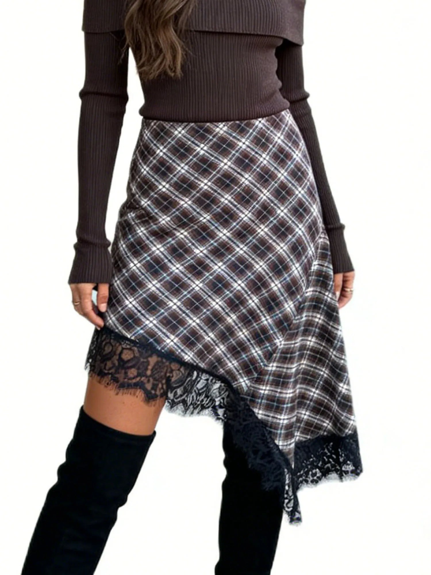Women Skirt Floral Print High Waist Vintage Ruffle Trim A-Line Knee-Length Skirts with Belt Detail for Summer Fashion