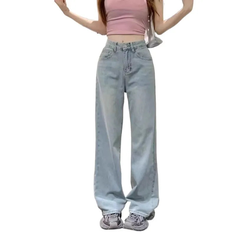 Women's Straight Leg Design Slimming Jeans Loose Fit Wide Leg Hong Kong Style Mm Design Sensibility