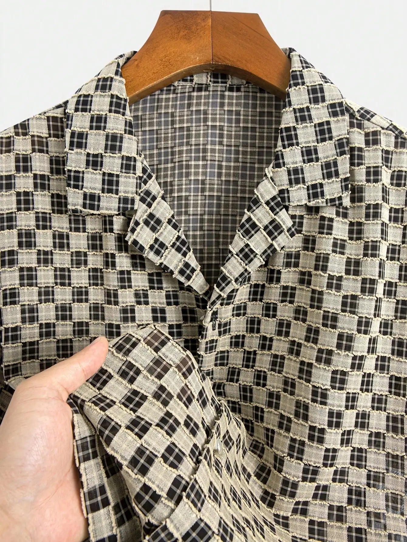 Men's Short Sleeve Open-Front Checkered Casual Shirt, Lightweight Summer Wear
