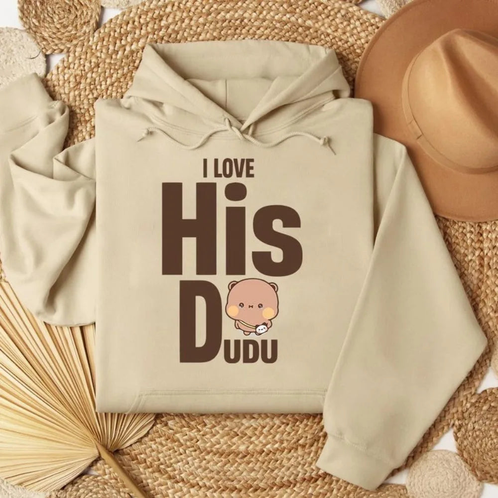 I LOVE HER HIS Bubu Dudu Bear Sweatshirt Cute Matching Couple Hoodies Anniversary Gift Clothing Men Women Casual Daily Life Tops