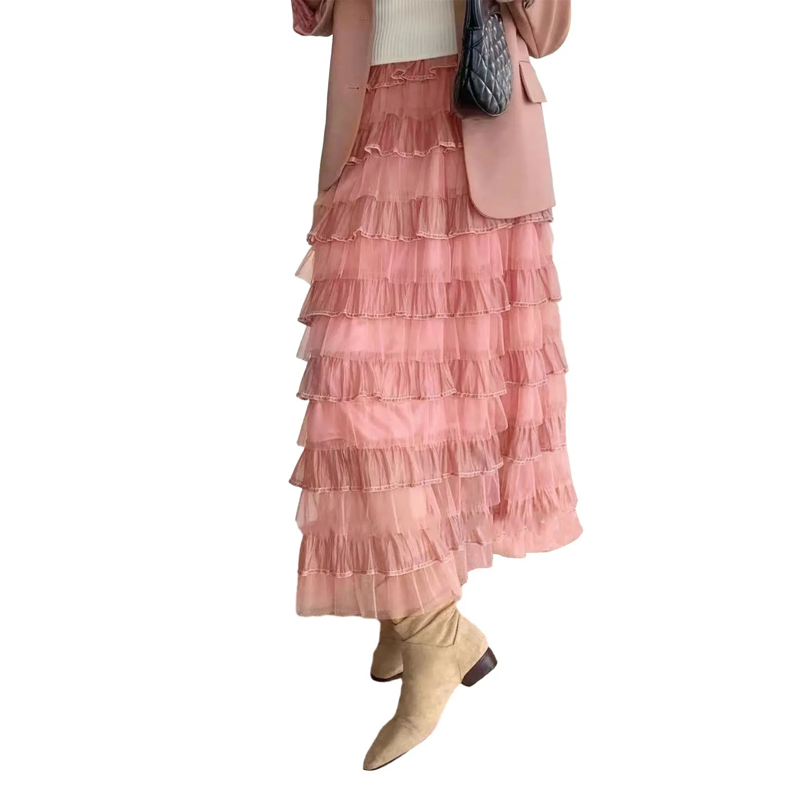 Women s Elegant Tulle Long Skirt Sweet Puffy Fluffy Layered A-Line Tutu Cake Skirts for Bride