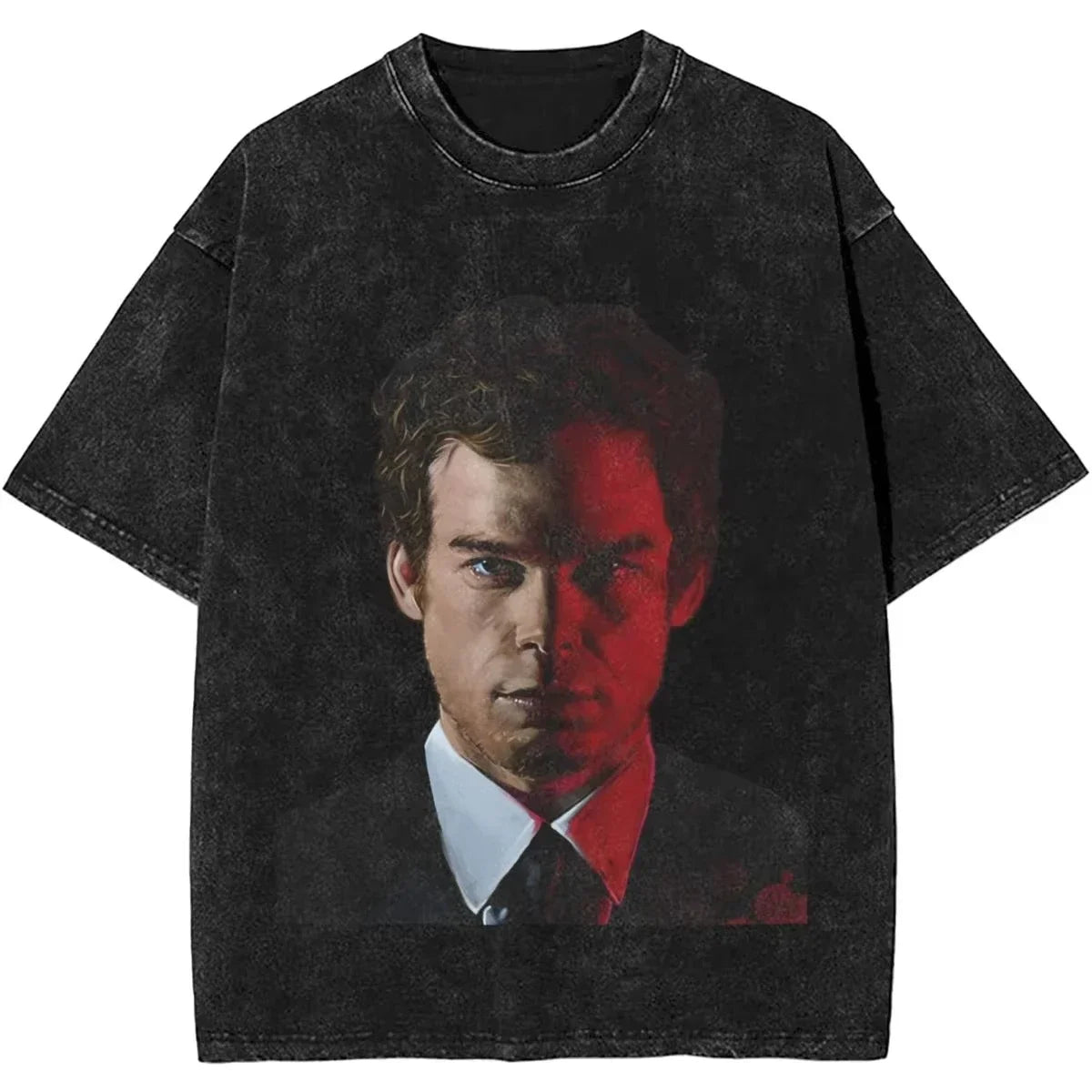 Mens T-Shirt Camisetas Short Sleeved Round Neck Y2k Tshirt New Dexter Morgan Edition Middle Finger Retro Trendy Vintage Washed
