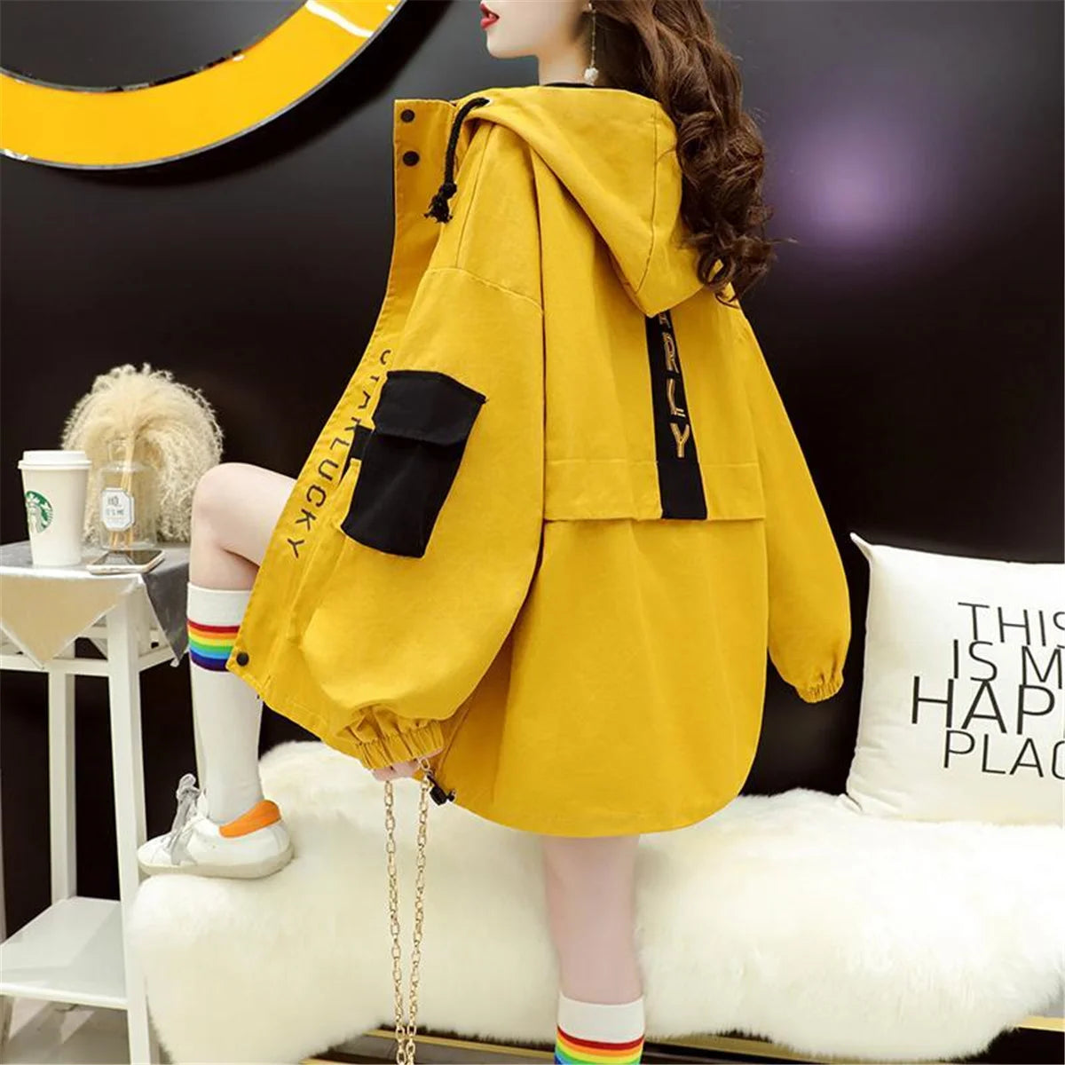 Fashion Work Jacket Harajuku Streetwear Kpop Hoodie Women Anime Tops Vintage Ulzzang Autumn Boyfriend Patchwork Jacket Femme