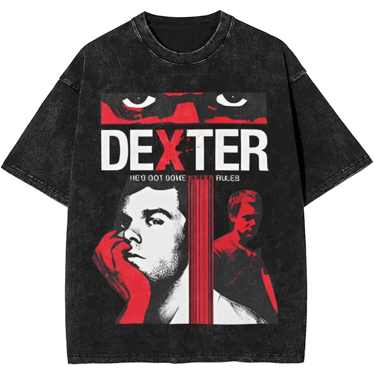 Mens T-Shirt Camisetas Short Sleeved Round Neck Y2k Tshirt New Dexter Morgan Edition Middle Finger Retro Trendy Vintage Washed