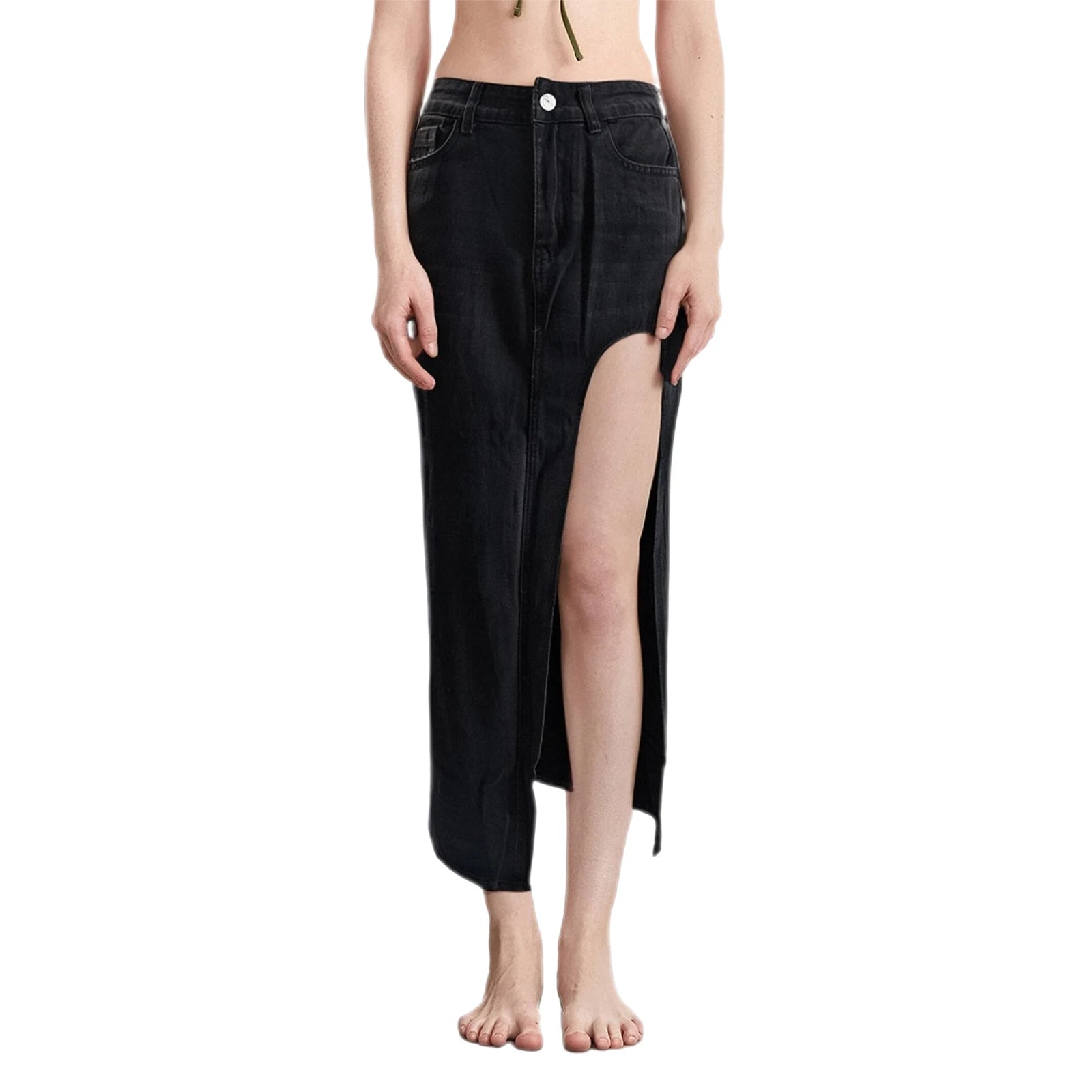 Women s Distressed Denim Skirt with Frayed Hem High Waist Pencil Long Jean Skirt Casual Streetwear for Summer and Spring