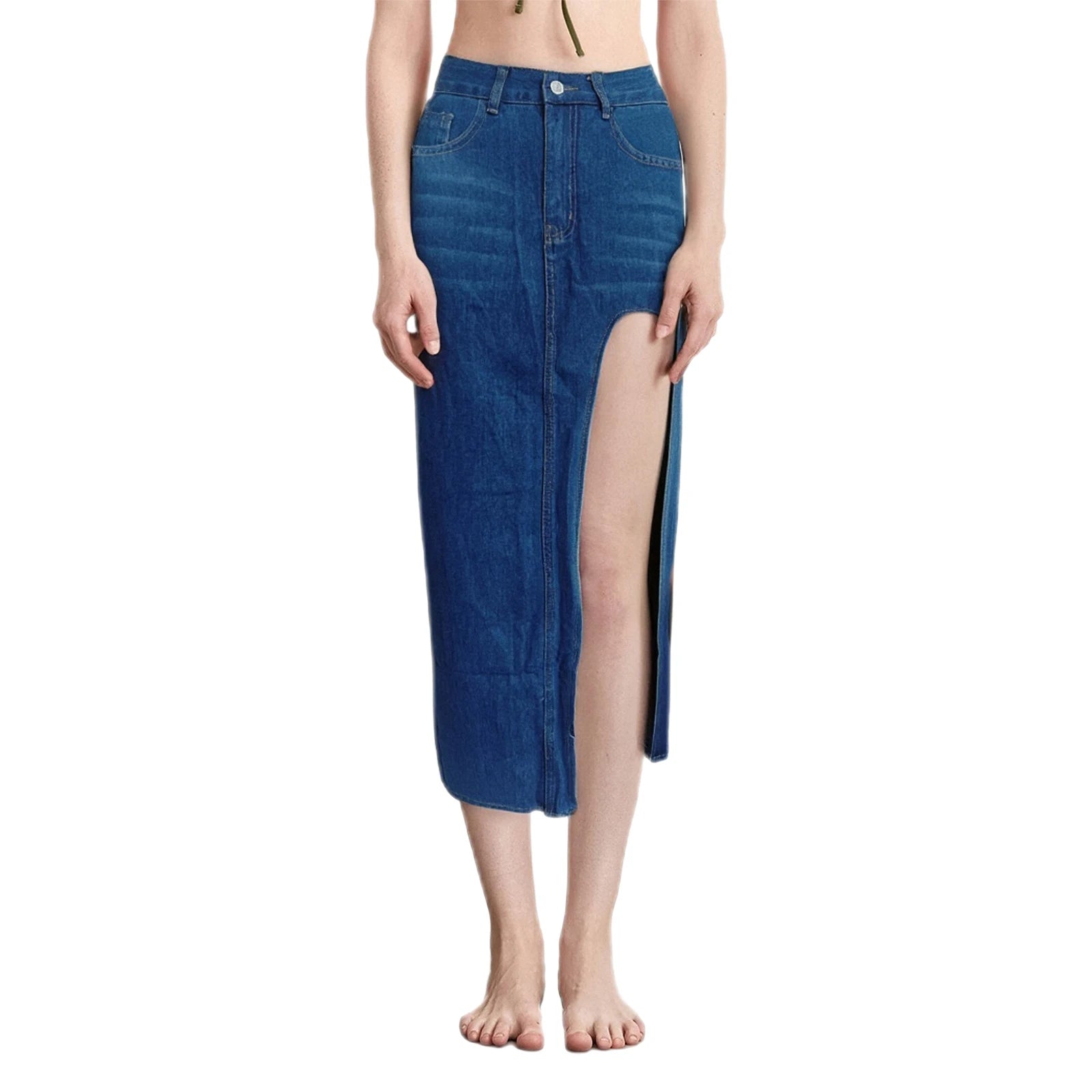 Women s Distressed Denim Skirt with Frayed Hem High Waist Pencil Long Jean Skirt Casual Streetwear for Summer and Spring