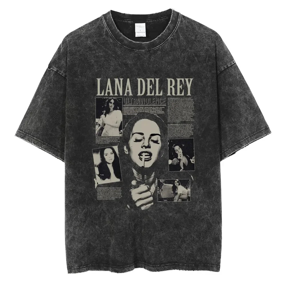 New Arrival Mens Clothes Tee Shirt Homme Graphic T-Shirts Men Tshirt for Men Ropa Hombre 90s Singer Lana Del Rey Washed