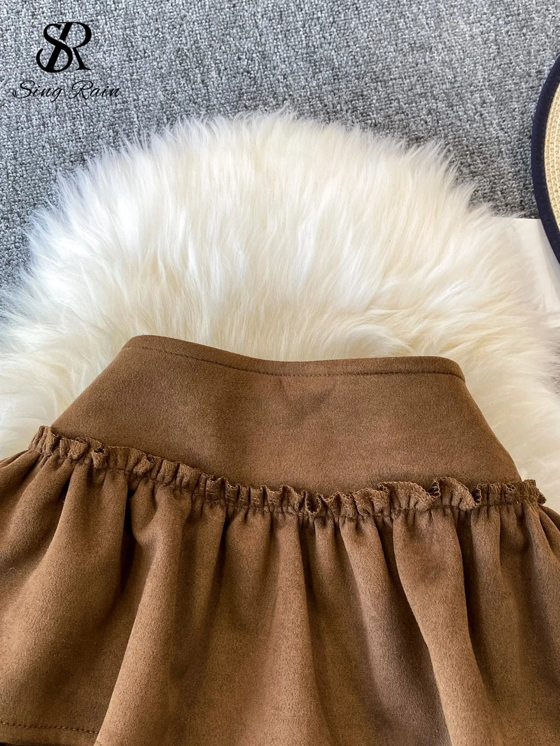 SINGREINY Spicy Girl Suede Cake Skirts Female Amreican Retro Streetwear Zipper Design A Line Spring Solid Vintage Short Skirts