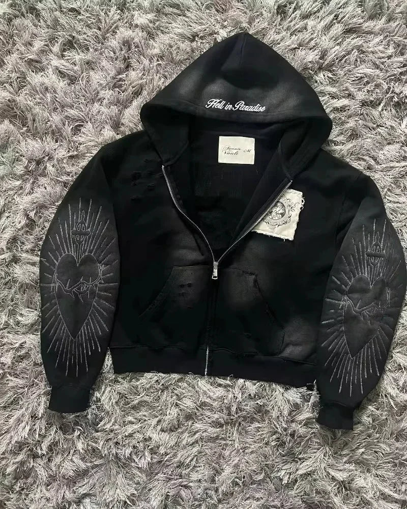 Y2K New American Fashion Trend Joker Sell Spot Zipper Hoodie Men Street Hip Hop Vintage Fleece Padded Sweatshirt Unisex Hoodie