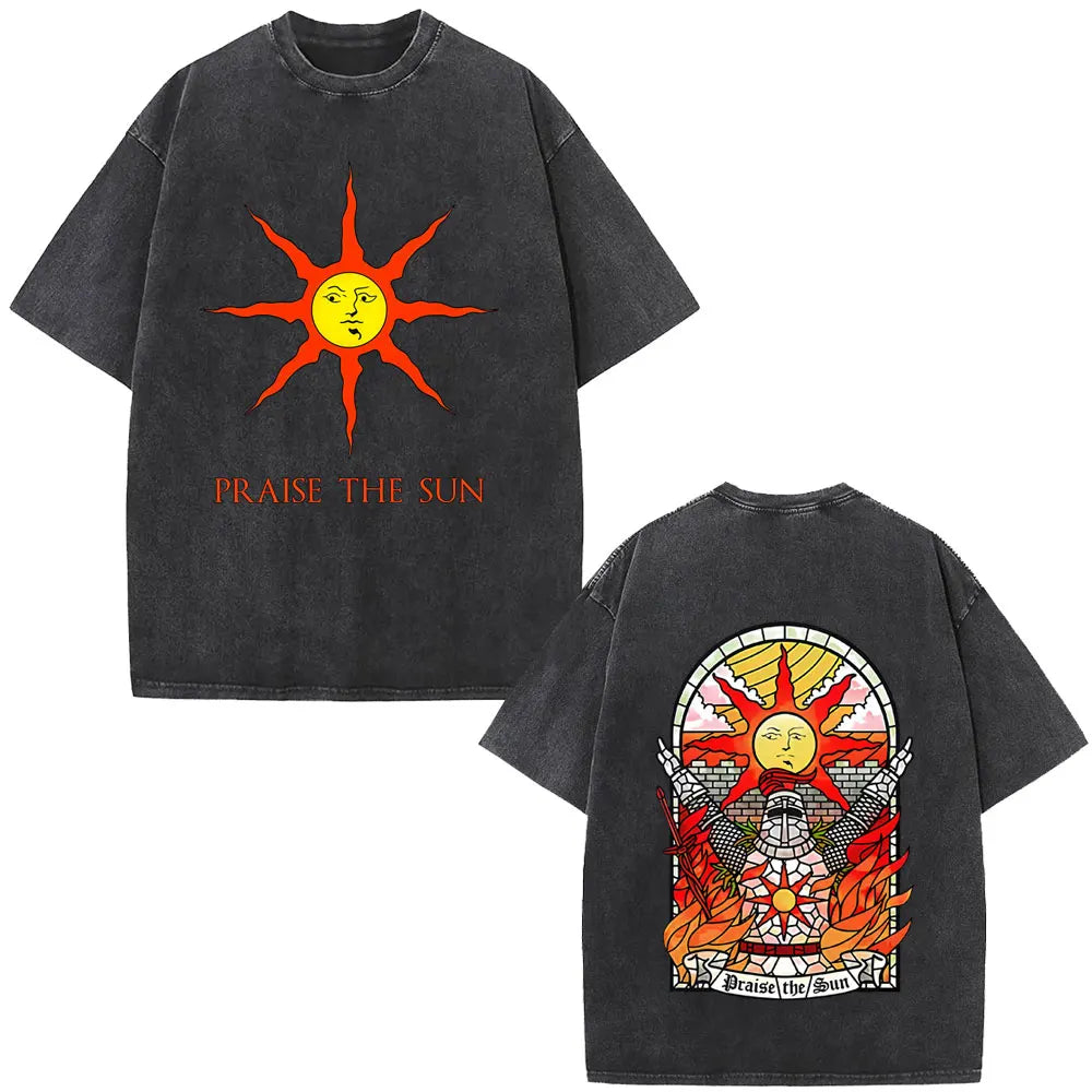 Short Sleeved Round Neck Y2k Tshirt Men New in Top & Tees Mens T-Shirt Washed Vintage Game Dark Souls Artorias The Abysswalker
