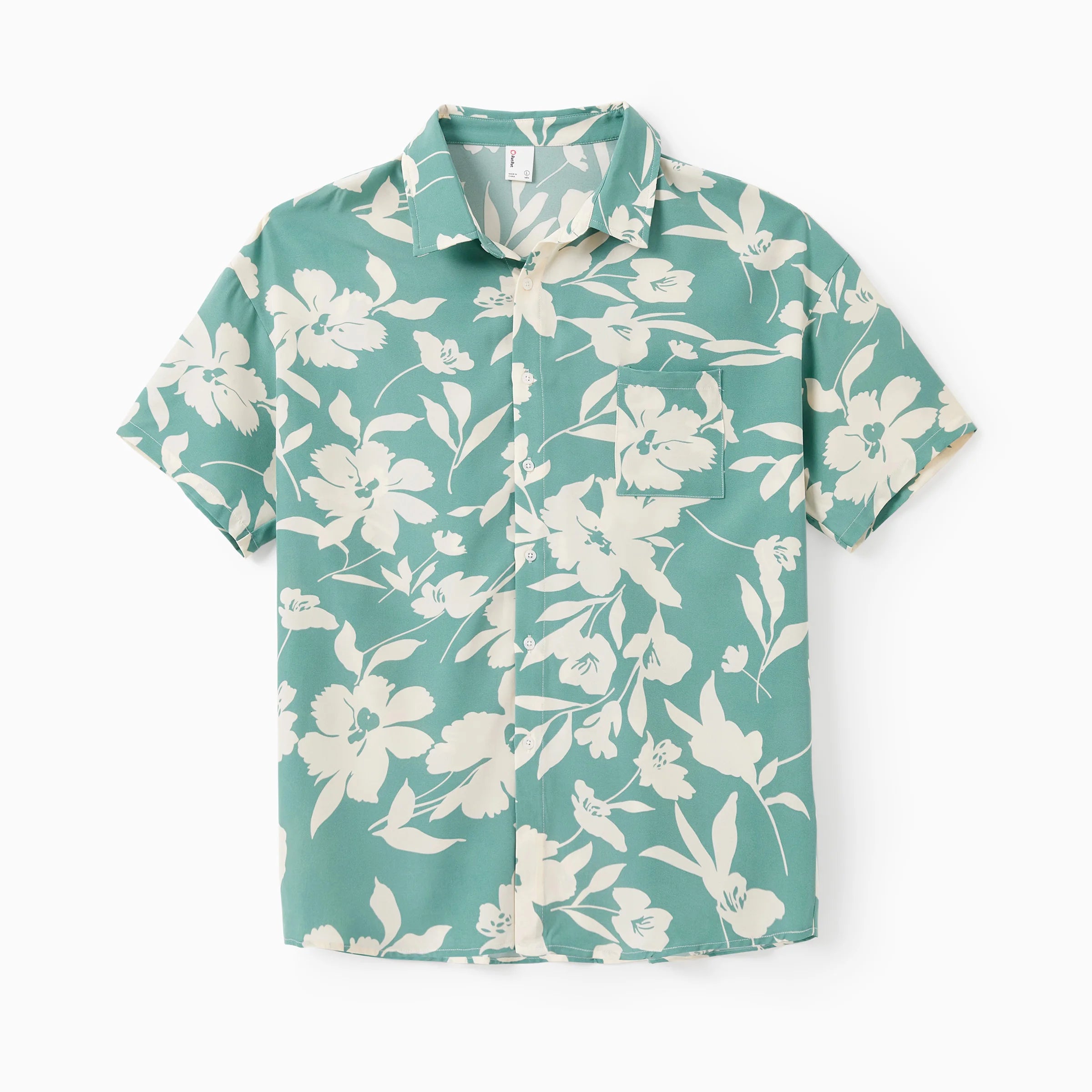PatPat Leaf Print Green Short Sleeve  Men Shirt