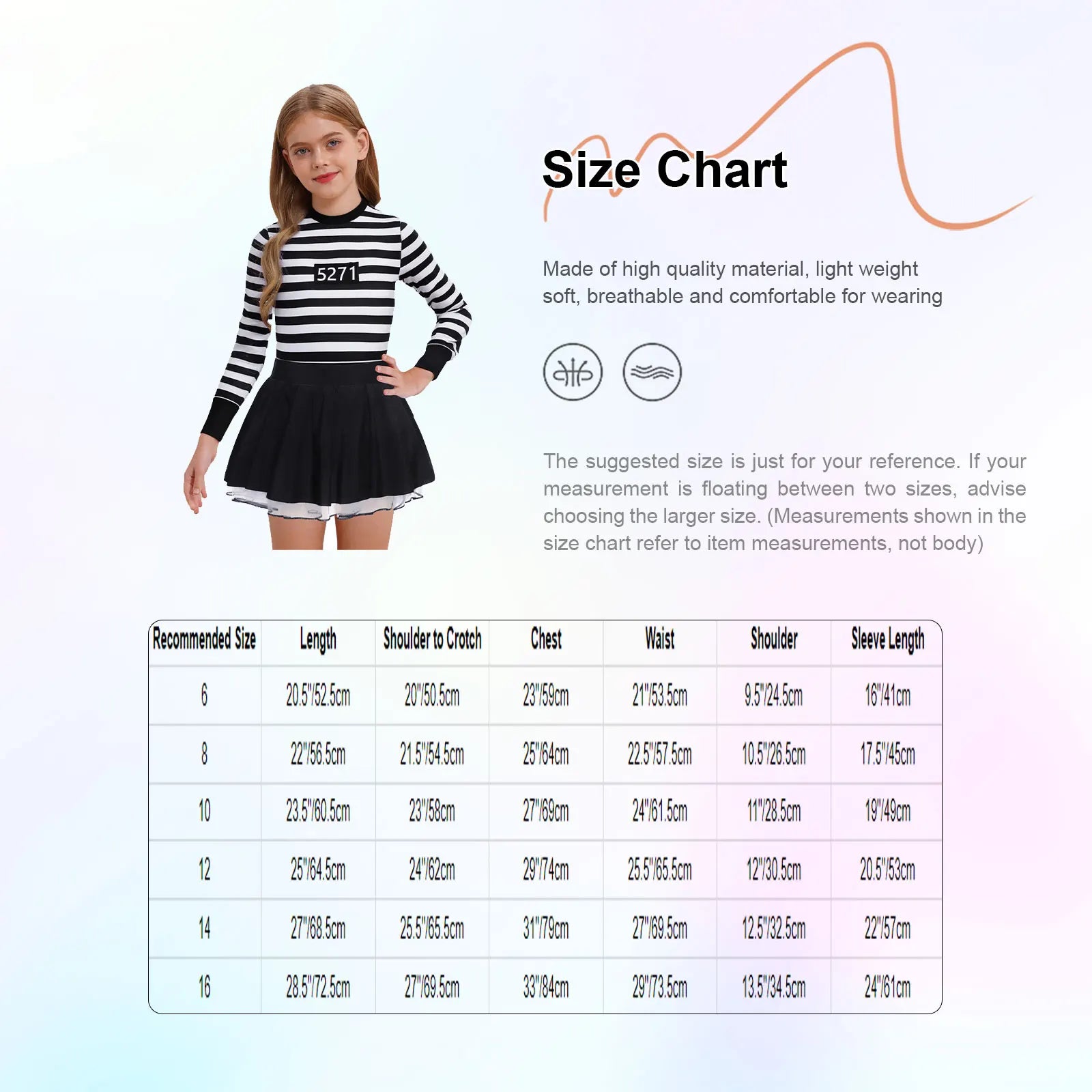 Kids Girls Prisoner Cosplay Costume Prison Jailbird Convict Uniform Long Sleeve Ruffled Striped Dress Halloween Party Dress Up