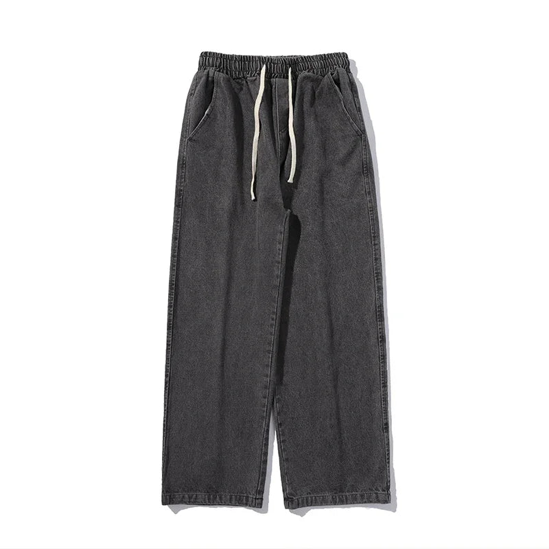 Oversized 5XL Men's Wide-leg Jeans Autumn New Casual Simple Straight Denim Trousers Black Gray Fashion Baggy Streetwear Pants