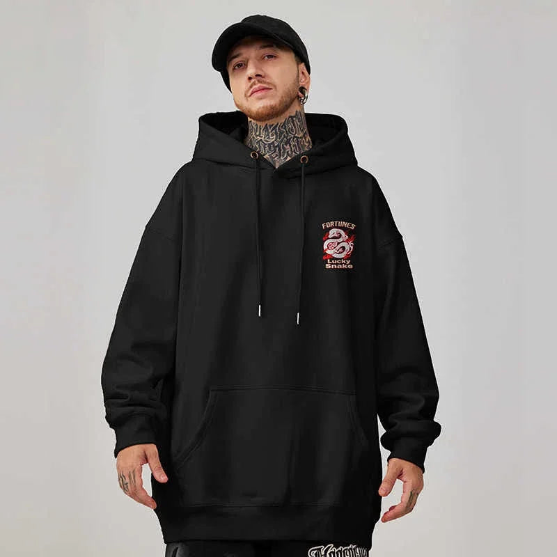 Spring Snake Year Chinese Character Printed Hoody For Men Hip Hop Fashion Y2K Hoodies Streetwear Oversized Hooded Sweatshirts