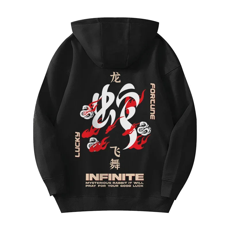 Spring Snake Year Chinese Character Printed Hoody For Men Hip Hop Fashion Y2K Hoodies Streetwear Oversized Hooded Sweatshirts