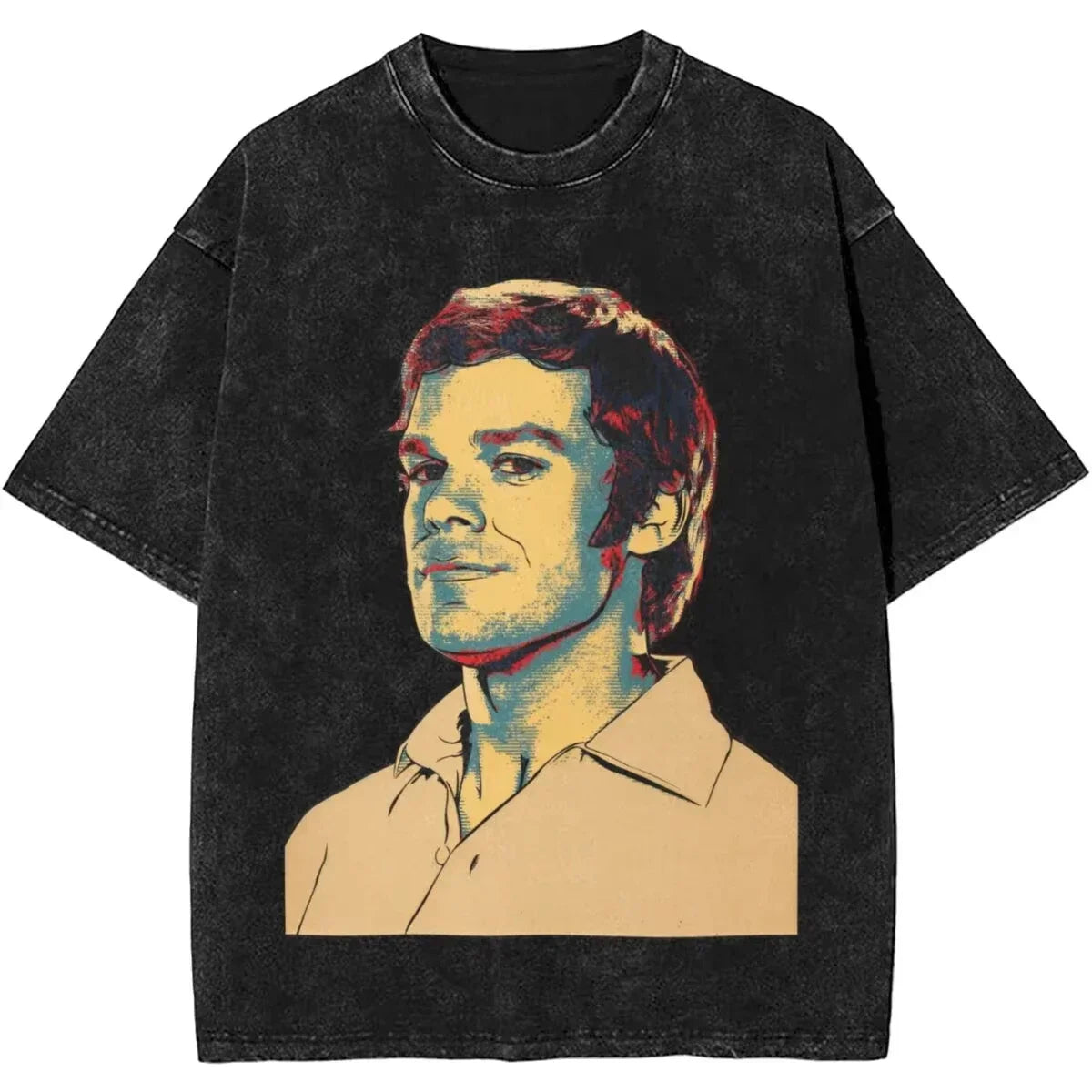 Mens T-Shirt Camisetas Short Sleeved Round Neck Y2k Tshirt New Dexter Morgan Edition Middle Finger Retro Trendy Vintage Washed