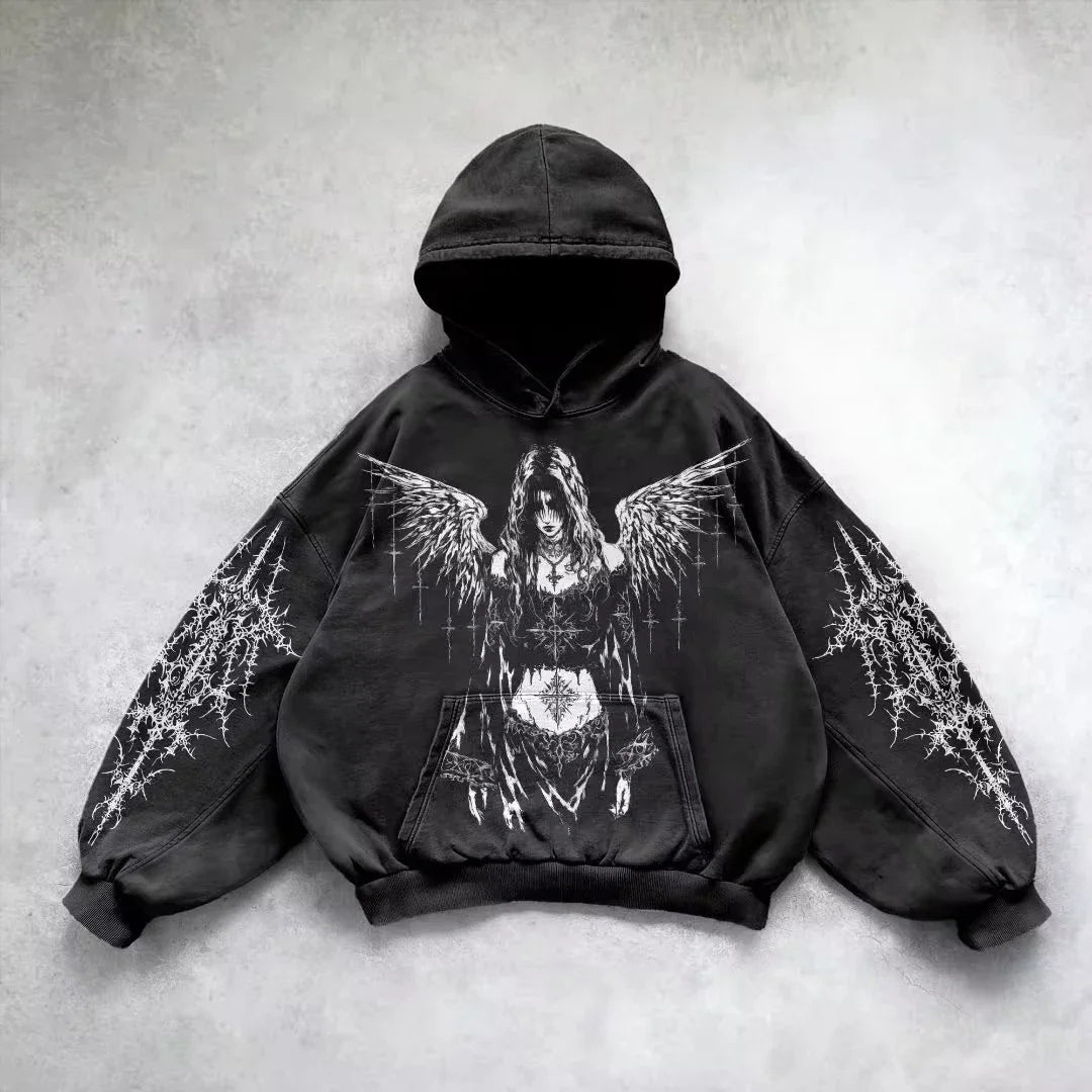 American Y2K New Fashion Trend Fleece Padded Zipper Hoodie Women Street Hip Hop Joker Loose Sweatshirt Couple Casual Punk Hoodie