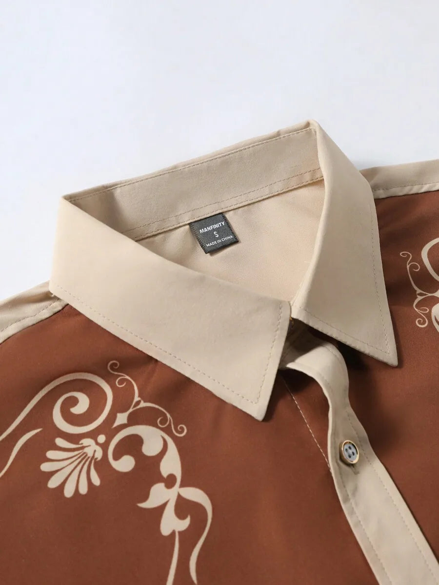 Men's Western-Style Short Sleeve Shirt with Floral Embroidery Pattern