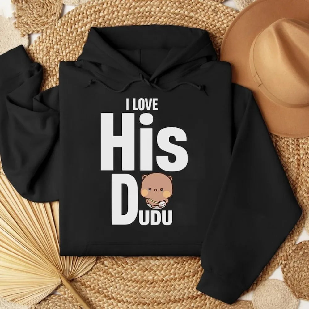 I LOVE HER HIS Bubu Dudu Bear Sweatshirt Cute Matching Couple Hoodies Anniversary Gift Clothing Men Women Casual Daily Life Tops